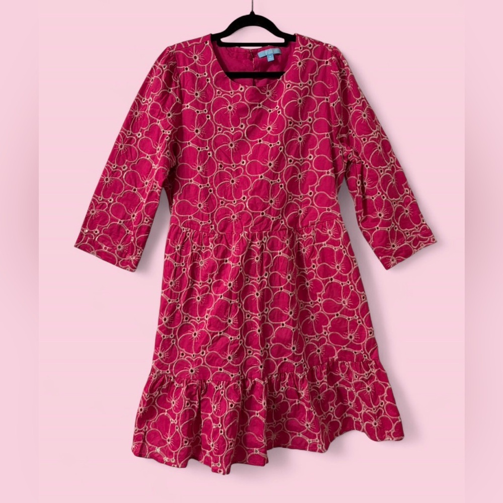 Draper James RSVP Pink Floral Embroidered Cotton Lined Dress Size M